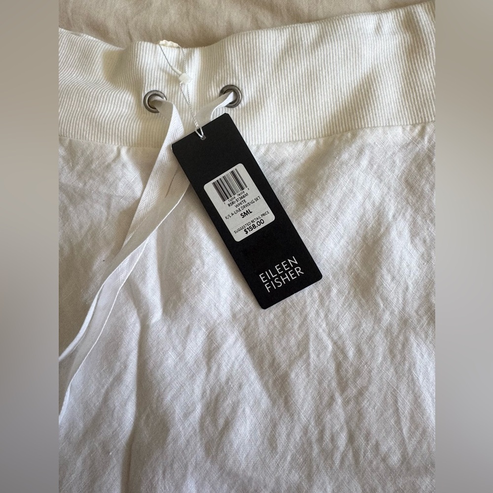 NWT Eileen Fisher White Skirt with Drawstring - Picture 6 of 8
